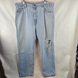 Vintage Levis 505 Jeans Mens 42x30 Light Wash Blue Denim Straight Orange Tab 90s